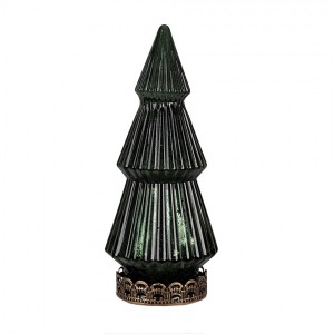 Tmavě zelený skleněný dekorační svítící stromek LED Tree - Ø 13*23 cm 