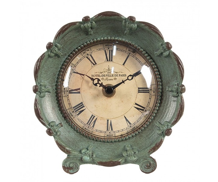 Zelené stolní hodiny ve tvaru květu Ville de Paris - 15*7*16 cm / 1*AA Clayre & Eef