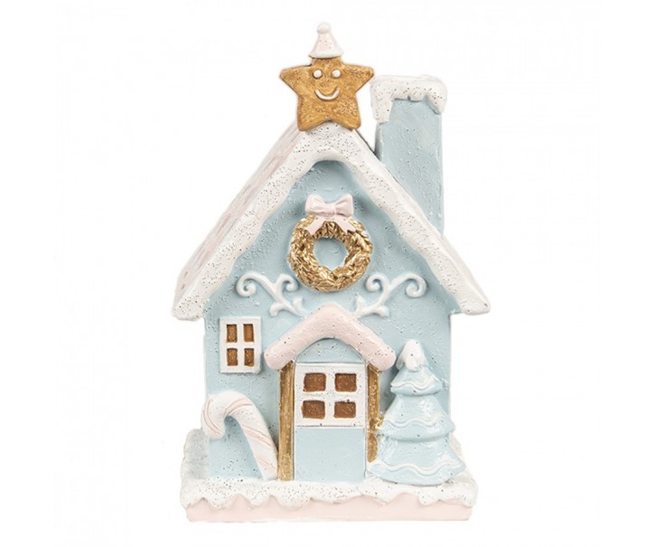 Modrá svítící perníková chaloupka Gingerbread House - 9*8*15 cm Clayre & Eef