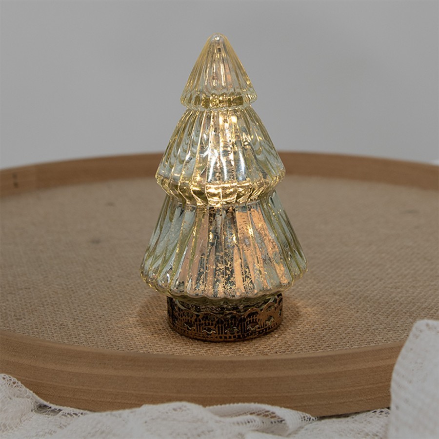 Zlatý skleněný dekorační svítící stromek LED Tree - Ø 8*14 cm Clayre & Eef Zlatý skleněný dekorační svítící stromek LED Tree - Ø 8*14 cm Clayre & Eef