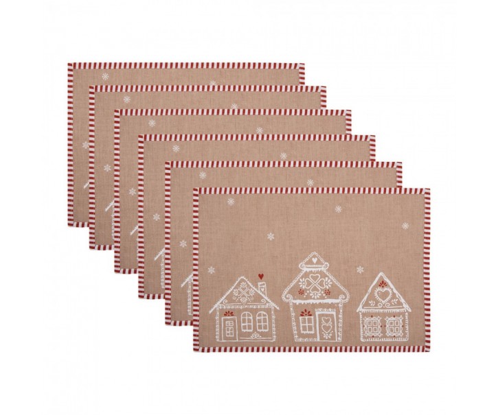 6ks hnědé prostírání s perníkovými chaloupkami Gingerbread Bliss - 48*33 cm Clayre & Eef