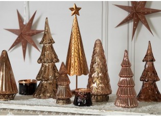 Hnědý skleněný dekorační svítící stromek LED Tree - Ø 7*16 cm 
