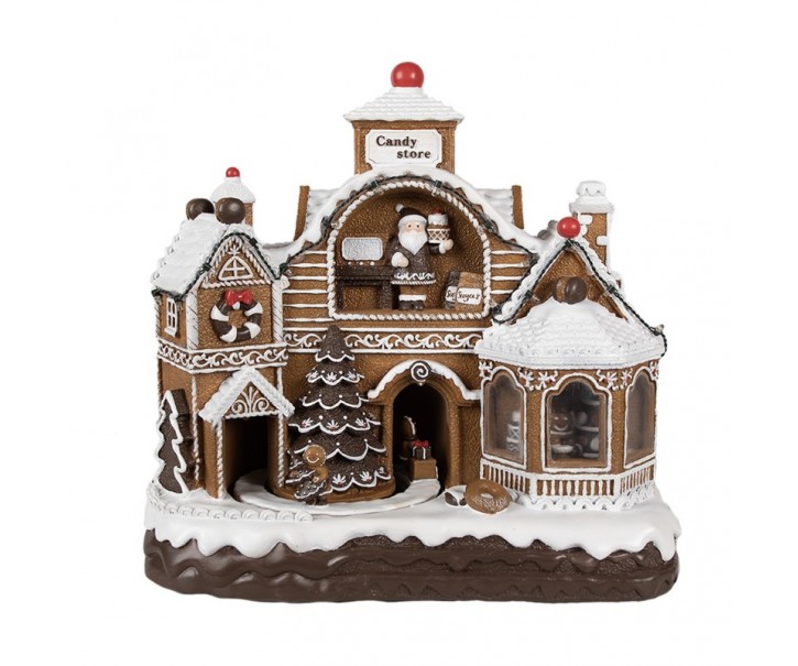 Hnědá svítící a hrající perníková chaloupka Gingerbread House - 33*17*30 cm Clayre & Eef