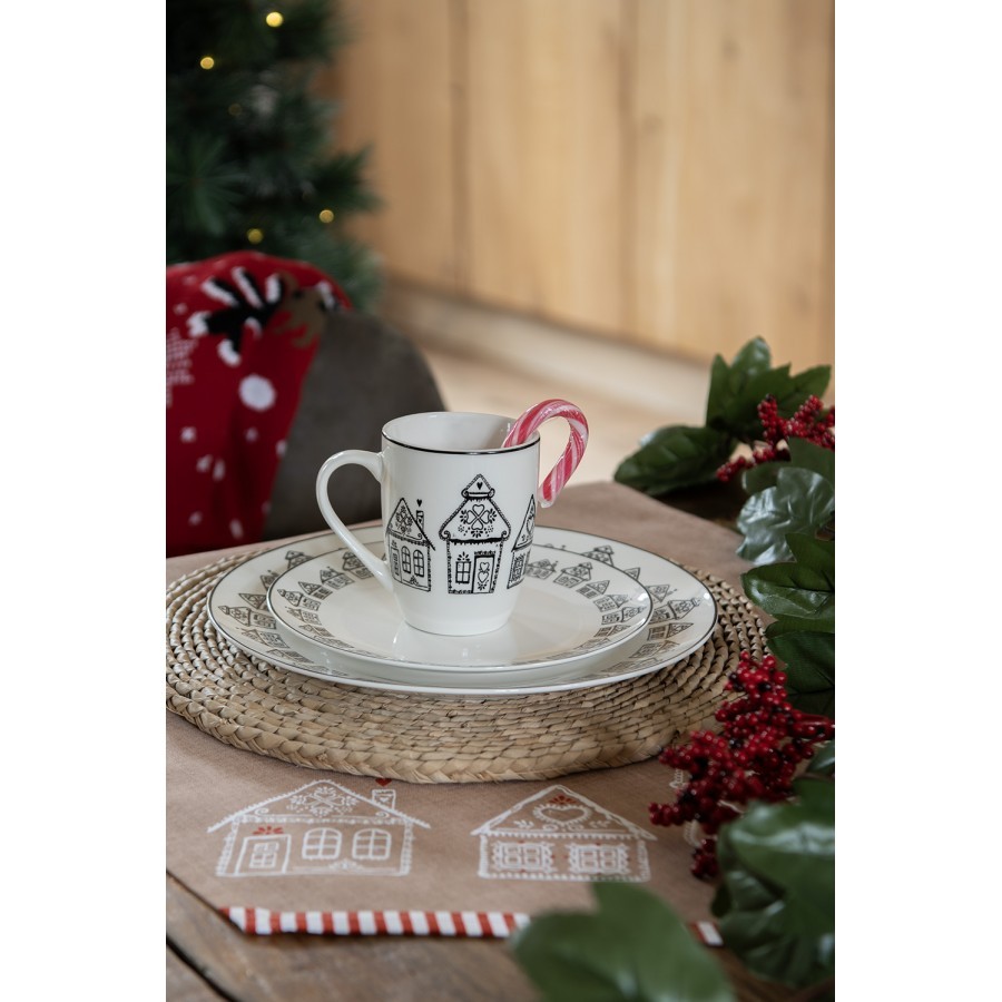 Hnědý běhoun s perníkovými chaloupkami Gingerbread Bliss - 50*140 cm Clayre & Eef Hnědý běhoun s perníkovými chaloupkami Gingerbread Bliss - 50*140 cm Clayre & Eef