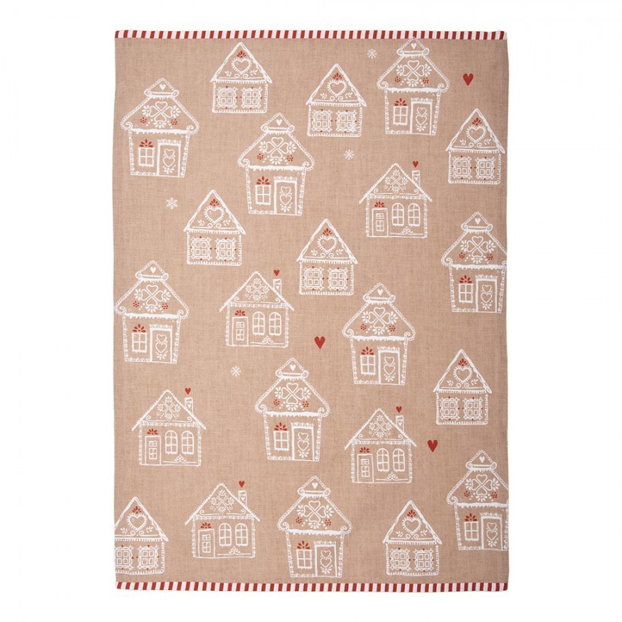 Hnědá utěrka s perníkovými chaloupkami Gingerbread Bliss - 50*70 cm Clayre & Eef Hnědá utěrka s perníkovými chaloupkami Gingerbread Bliss - 50*70 cm Clayre & Eef