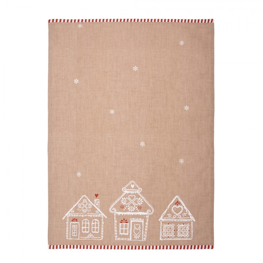 Hnědá utěrka s perníkovými chaloupkami Gingerbread Bliss - 50*70 cm Clayre & Eef Hnědá utěrka s perníkovými chaloupkami Gingerbread Bliss - 50*70 cm Clayre & Eef