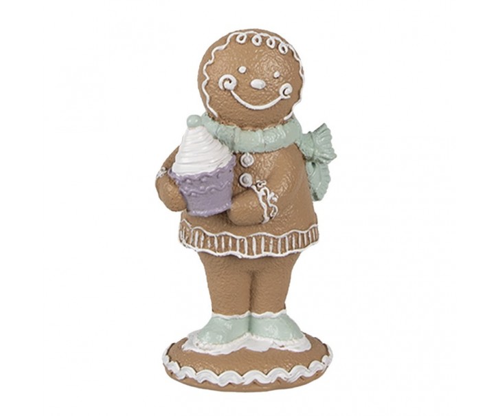 Hnědá vánoční dekorace Perníček Gingerbread s dortíkem - 6*4*11 cm Clayre & Eef