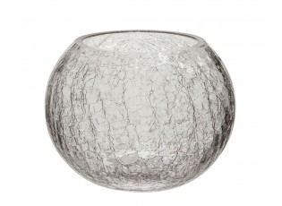 Skleněný kulatý svícen s popraskáním M - 15*15*11,5 cm