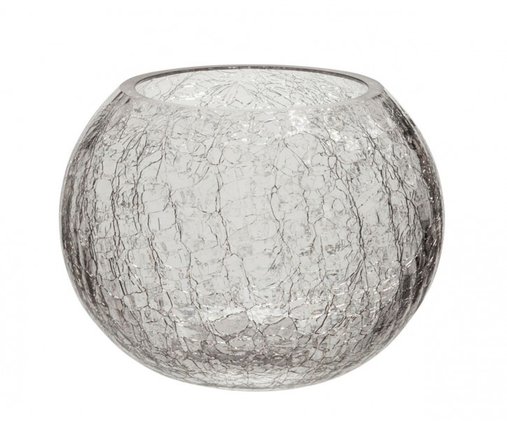 Skleněný kulatý svícen s popraskáním M - 15*15*11,5 cm J-Line by Jolipa