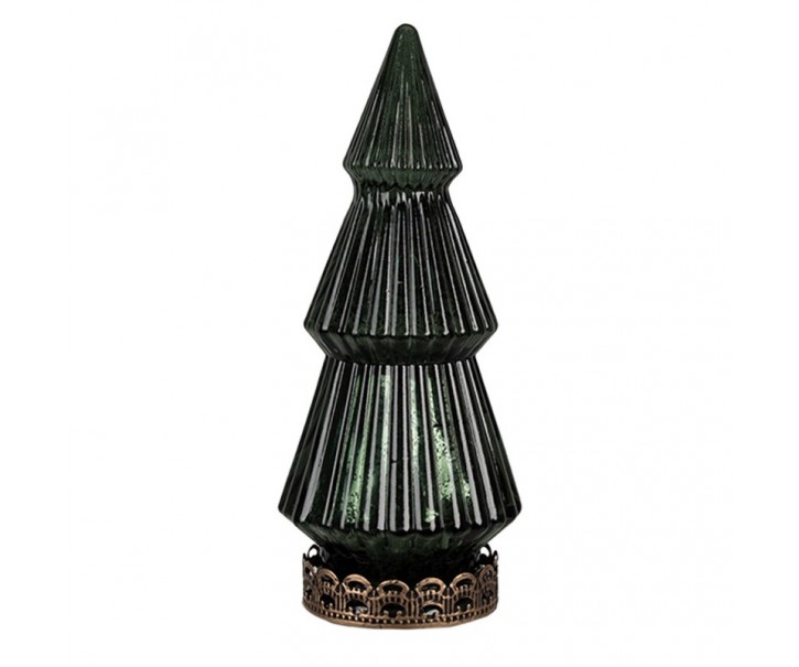 Zelený skleněný dekorační svítící stromek LED Tree - Ø 7*16 cm Clayre & Eef
