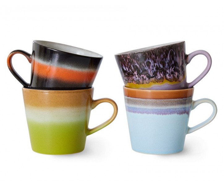 Set 4ks retro hrnek na Cappuccino 70s Solid - Ø 9,5*12*8,5 / 300 ml HKLIVING