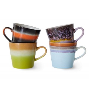 Set 4ks retro hrnek na Cappuccino 70s Solid - Ø 9,5*12*8,5 / 300 ml 