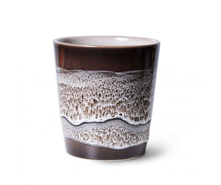 Hnědý retro hrnek na kávu Coffee 70s Rock on - Ø 7,5*8cm / 230 ml HKLIVING
