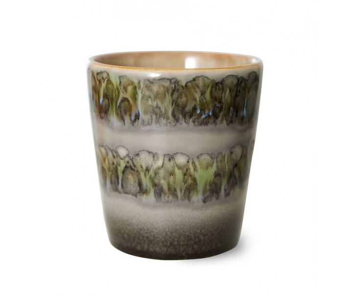 Zeleno-šedý retro hrnek na kávu Coffee 70s Fern - Ø 7,5*8cm / 230 ml HKLIVING