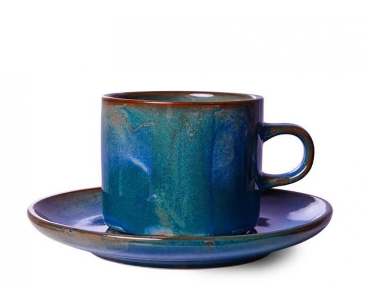 Rustikálně modrý porcelánový šálek s podšálkem Chef - Ø 8*6,5 cm / 220 ml HKLIVING