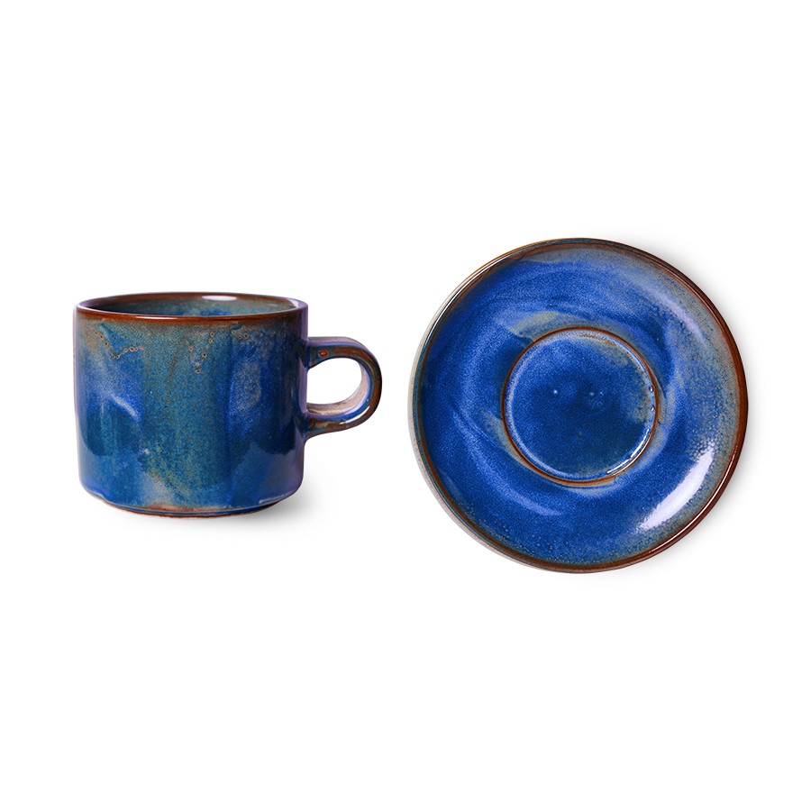 Rustikálně modrý porcelánový šálek s podšálkem Chef - Ø 8*6,5 cm / 220 ml HKLIVING Rustikálně modrý porcelánový šálek s podšálkem Chef - Ø 8*6,5 cm / 220 ml HKLIVING