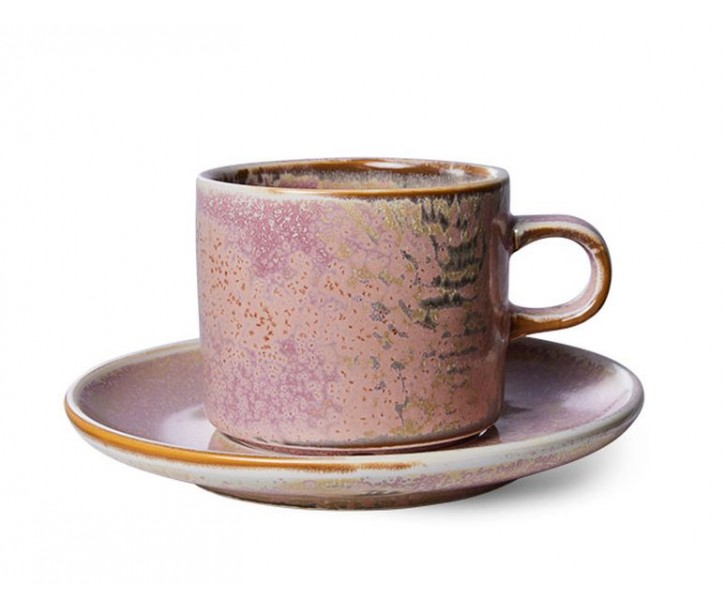 Rustikálně růžový porcelánový šálek s podšálkem Chef - Ø 8*6,5 cm / 220 ml HKLIVING