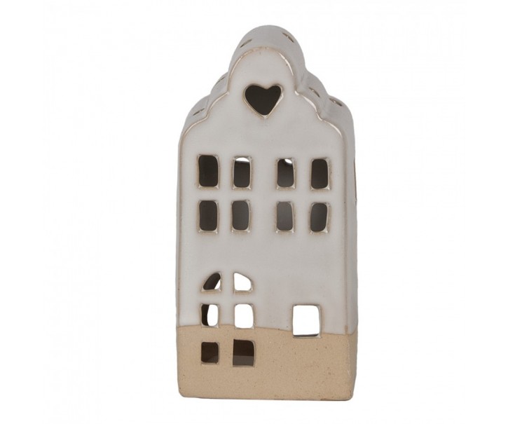 Béžový keramický domek svícen na čajovou svíčku House S - 7*6*14 cm Clayre & Eef