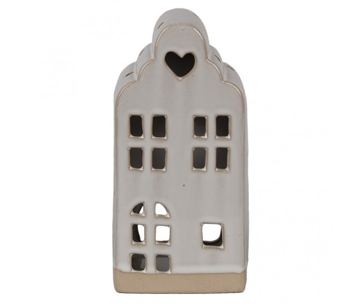Béžový keramický domek svícen na čajovou svíčku House M - 9*8*18 cm Clayre & Eef