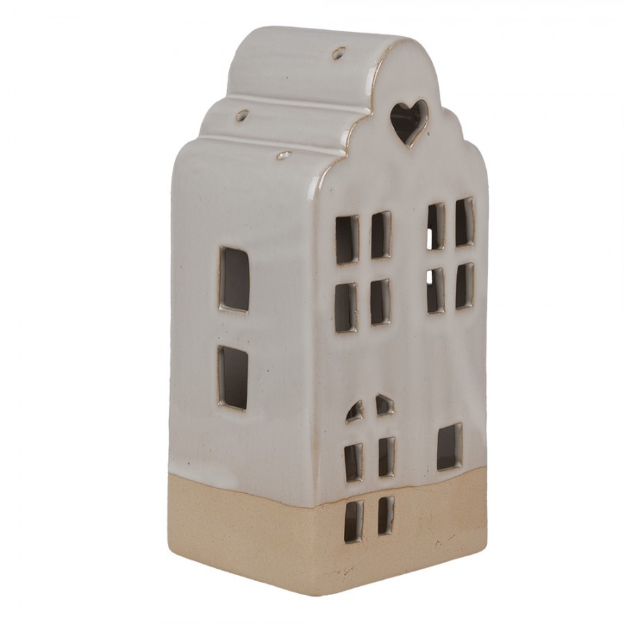 Béžový keramický domek svícen na čajovou svíčku House L - 11*10*23 cm Clayre & Eef Béžový keramický domek svícen na čajovou svíčku House L - 11*10*23 cm Clayre & Eef