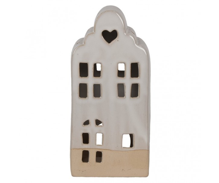 Béžový keramický domek svícen na čajovou svíčku House L - 11*10*23 cm Clayre & Eef