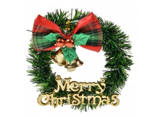 Zelený vánoční věneček se zvonky Merry Christmas - Ø 8 cm