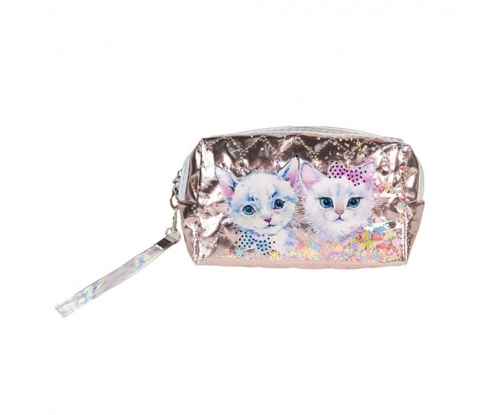 Růžová makeup toaletní taštička s kočkami - 18*7*10 cm Clayre & Eef