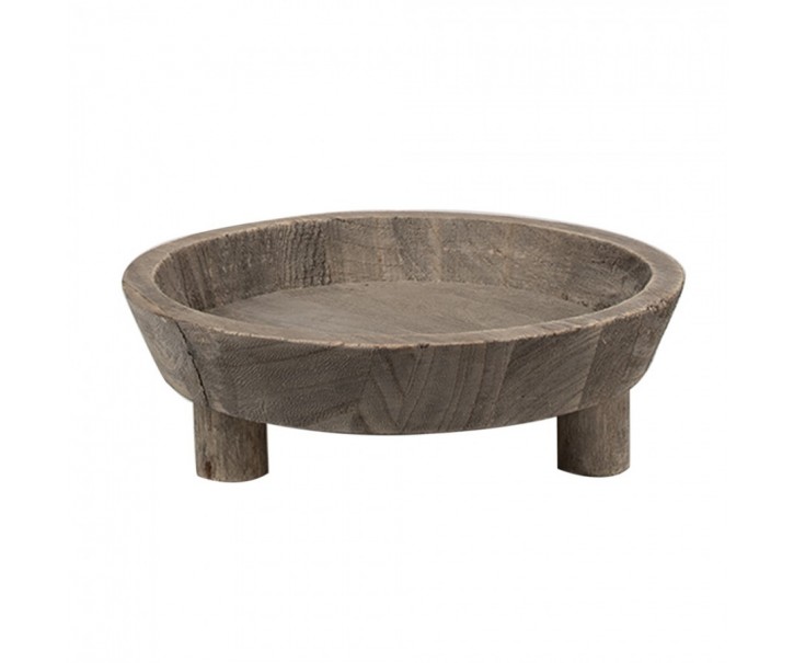 Hnědá antik dřevěná dekorační miska / podnos S - Ø 22*7 cm Clayre & Eef