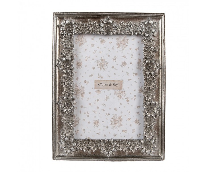 Stříbrný antik fotorámeček s kytičkami - 15*2*20 cm / 10*15 cm Clayre & Eef