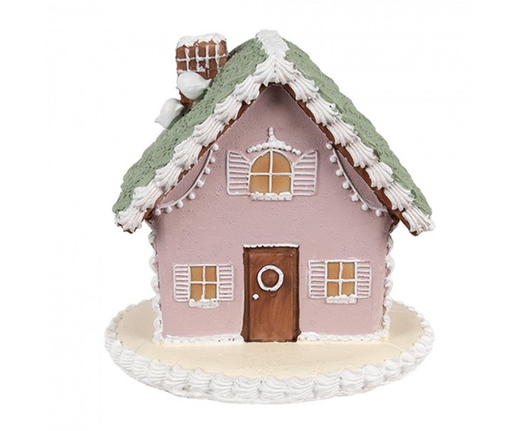 Růžová vánoční perníková chaloupka Gingerbread House - 13*13*12 cm Clayre & Eef