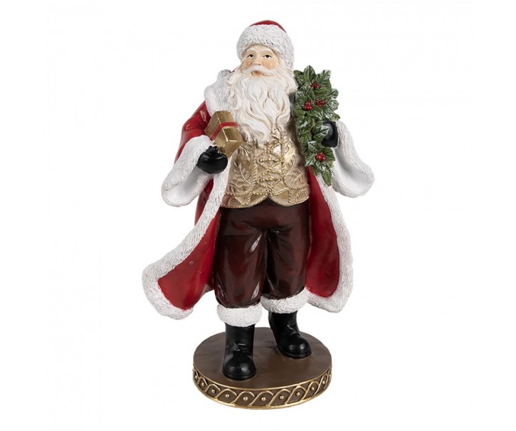 Červená vánoční dekorace Santa s dárkem - 13*10*23 cm Clayre & Eef
