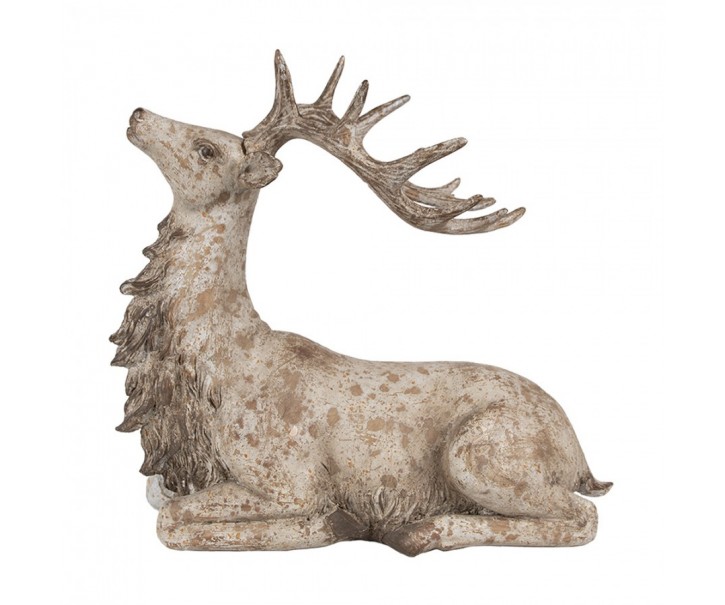 Béžovo-hnědá dekorace figurka ležící jelen - 29*15*27 cm Clayre & Eef