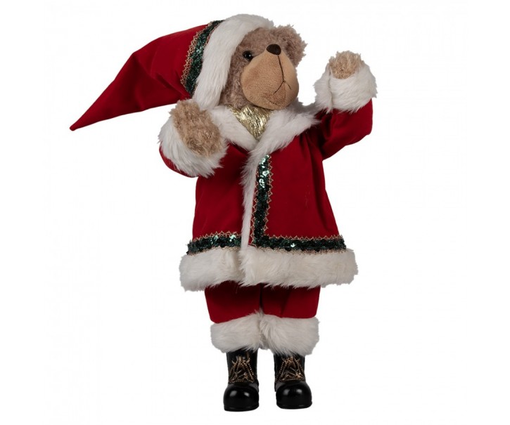 Dekorace stojící plyšový medvěd v oblečku Santa Teddy Bear - 26*20*51 cm Clayre & Eef