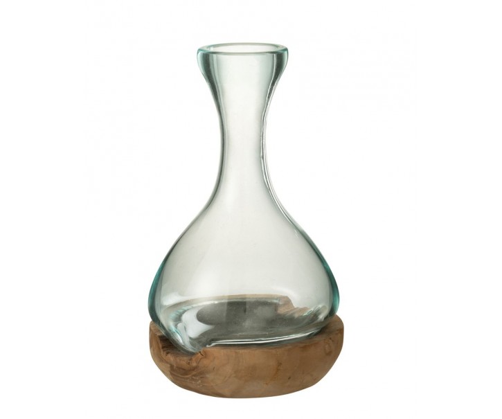 Váza z recyklovaného skla na dřevu Gamal - 19*21*29 cm J-Line by Jolipa