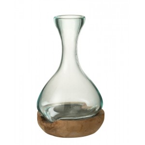 Váza z recyklovaného skla na dřevu Gamal - 19*21*29 cm