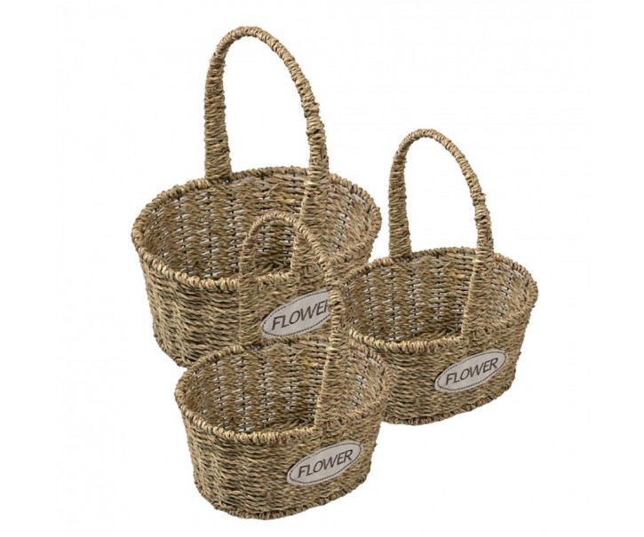 3ks pletený košík s uchy Flower - 24*19*12/28 / 20*16*11/26 / 17*13*10/22 cm Clayre & Eef
