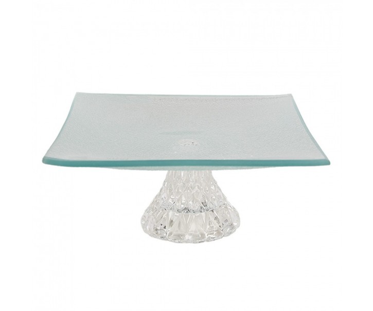 Transparentní skleněný servírovací podnos/ mísa na noze - 19*19*7 cm Clayre & Eef