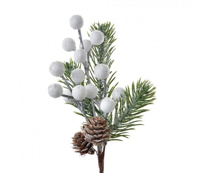 Dekorace zápich vánoční větvička s bílými kuličkami - 8*6*22 cm Clayre & Eef