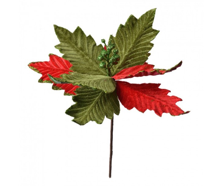 Dekorace zápich červeno-zelená květina vánoční hvězda Poinsettia - Ø 26*28 cm Clayre & Eef