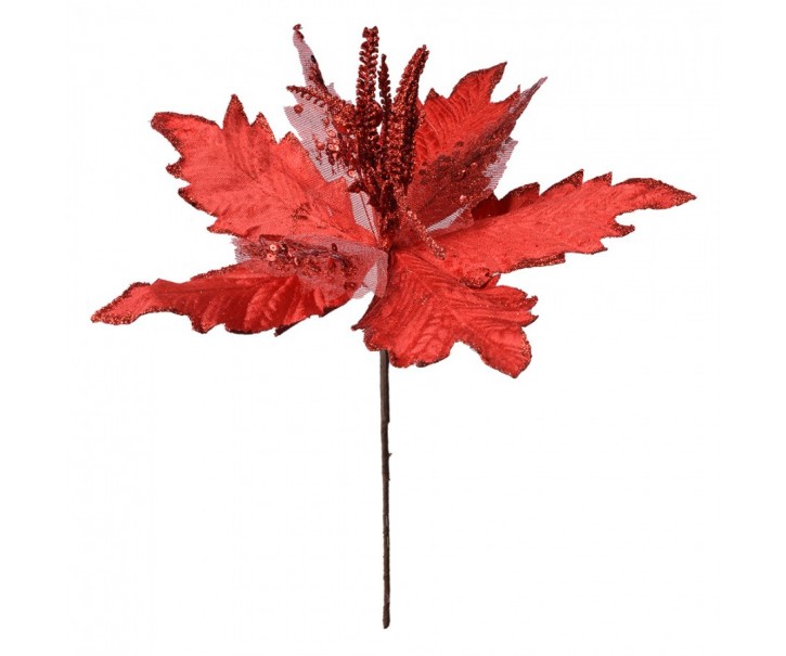 Dekorace zápich červená květina vánoční hvězda Poinsettia - Ø 34*42 cm Clayre & Eef