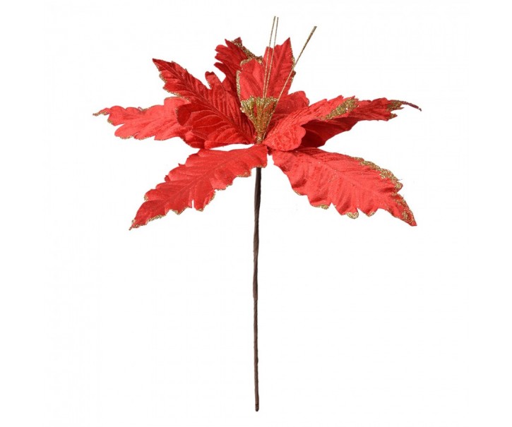 Dekorace zápich červená květina vánoční hvězda Poinsettia - Ø 34*48 cm Clayre & Eef