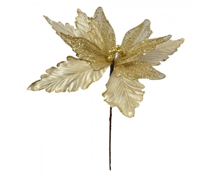 Dekorace zápich zlatá květina vánoční hvězda Poinsettia - Ø 45*57 cm Clayre & Eef