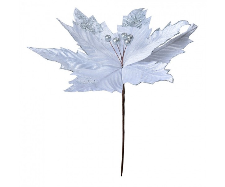 Dekorace zápich květina bílá vánoční hvězda Poinsettia - Ø 34*38 cm Clayre & Eef