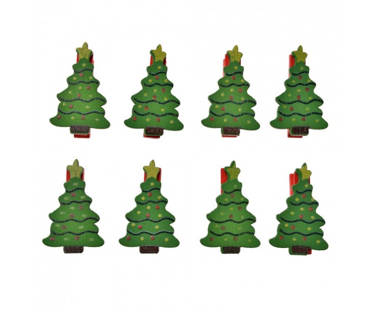 Set 8ks malý dřevěný kolíček se stromkem - 2*1*4 cm Clayre & Eef