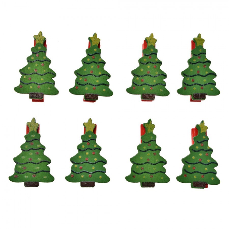 Set 8ks malý dřevěný kolíček se stromkem - 2*1*4 cm