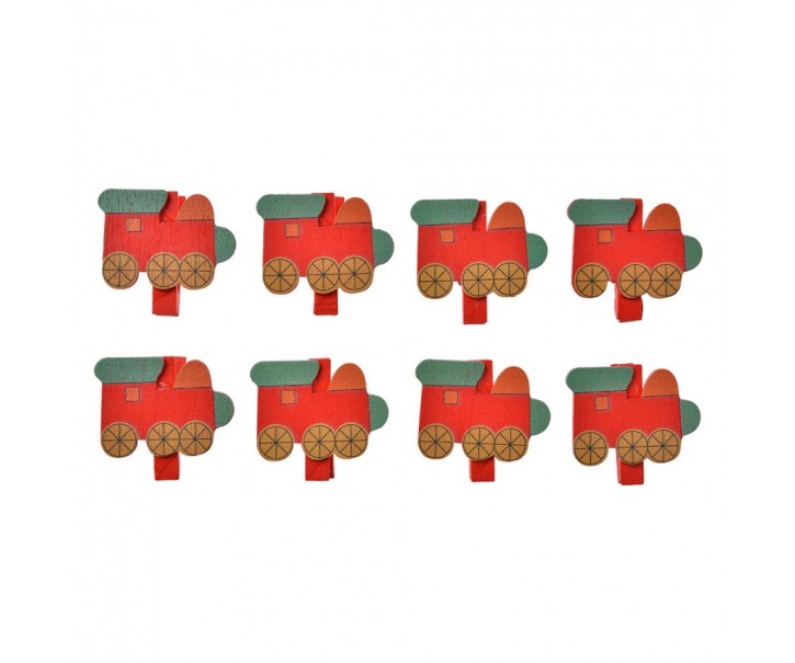 Set 8ks malý dřevěný kolíček s mašinkami - 4*1*3 cm Clayre & Eef