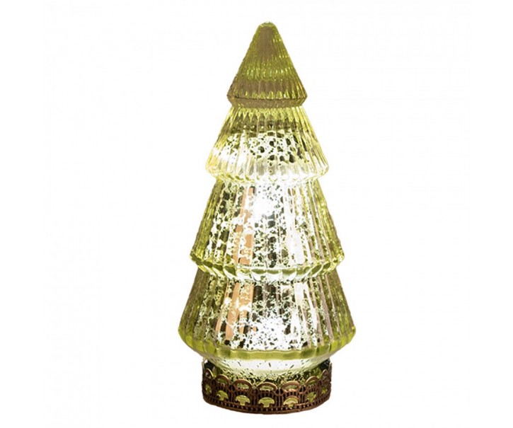 Zelený skleněný dekorační svítící stromek LED Tree - Ø 8*16 cm Clayre & Eef