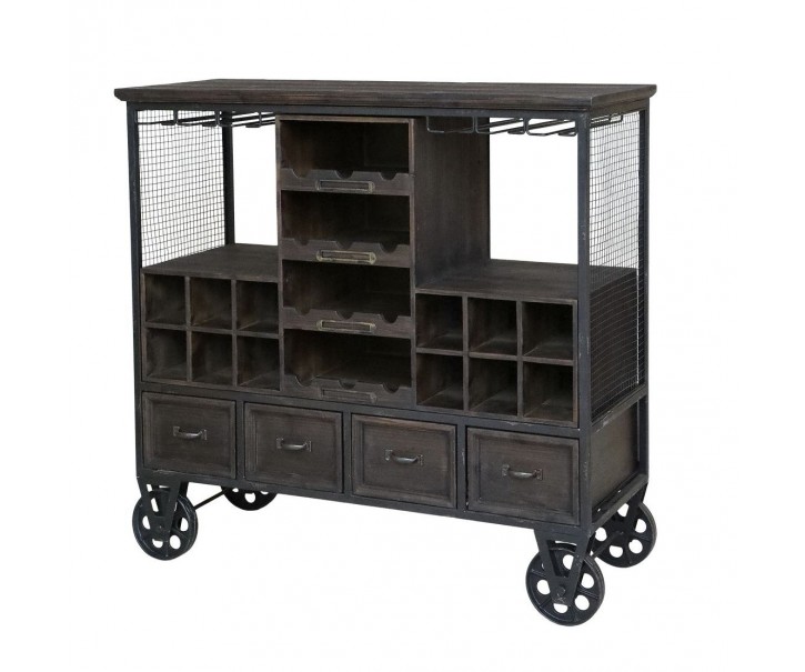 Dřevěná antik vinotéka Bourseiller na kolečkách - 94*37*91 cm Chic Antique