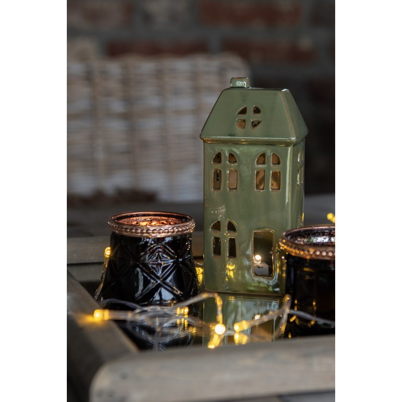 Hnědo-zelený porcelánový svítící domek - 7*6*15 cm Clayre & Eef Hnědo-zelený porcelánový svítící domek - 7*6*15 cm Clayre & Eef