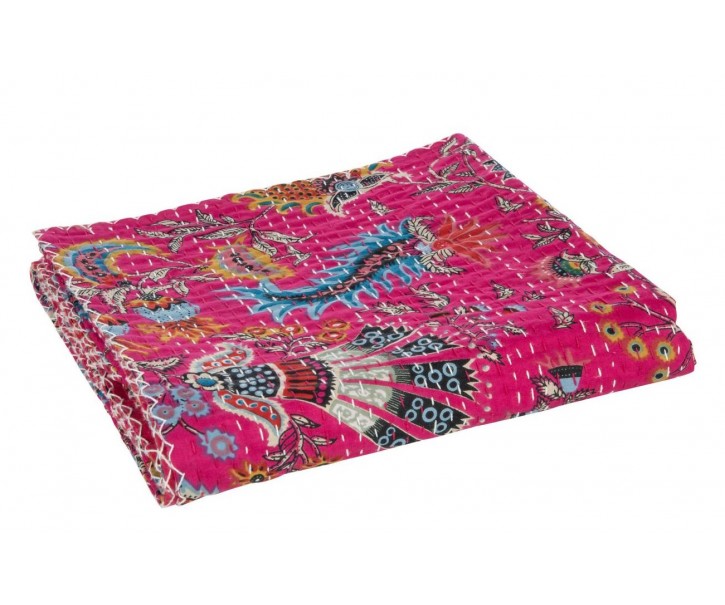 Růžový bavlněný pléd s prošíváním Beach Plaid - 180*130 cm J-Line by Jolipa